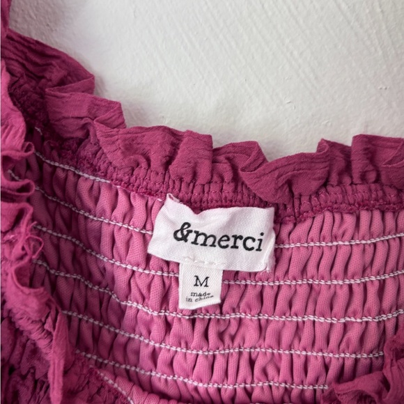 &Merci Smocked Midi Dress Ruffle Bow Square Neck Puff Sleeve Dark Mauve - Picture 6 of 8